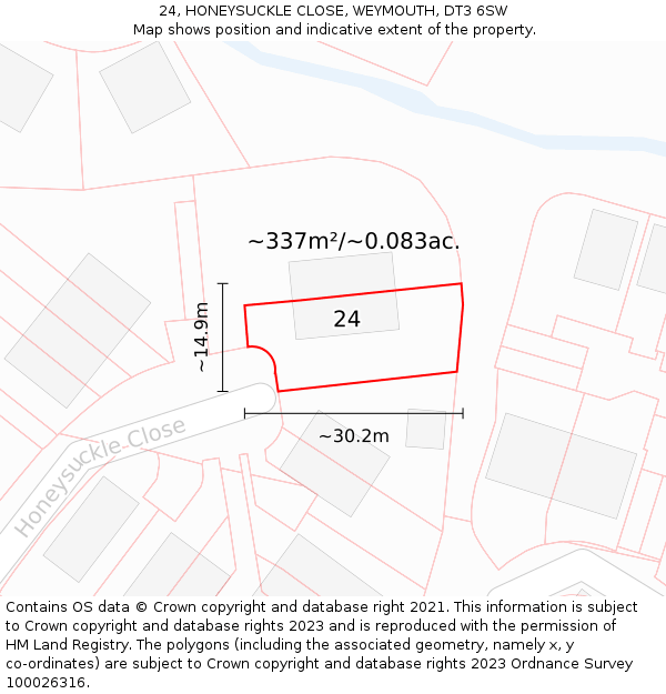 24, HONEYSUCKLE CLOSE, WEYMOUTH, DT3 6SW: Plot and title map