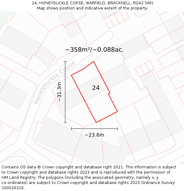 24, HONEYSUCKLE COPSE, WARFIELD, BRACKNELL, RG42 5AN: Plot and title map