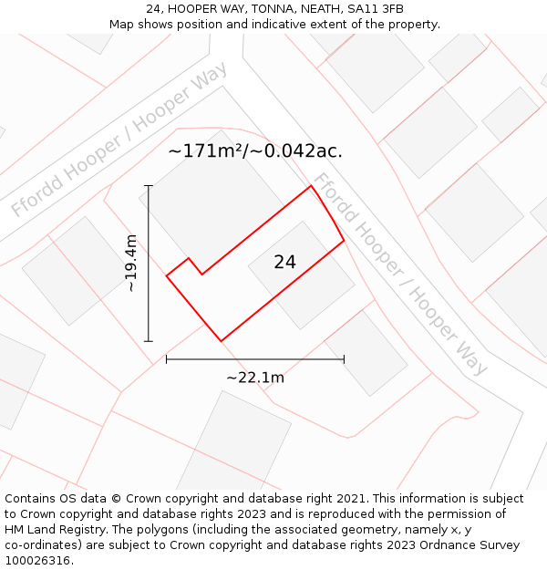 24, HOOPER WAY, TONNA, NEATH, SA11 3FB: Plot and title map