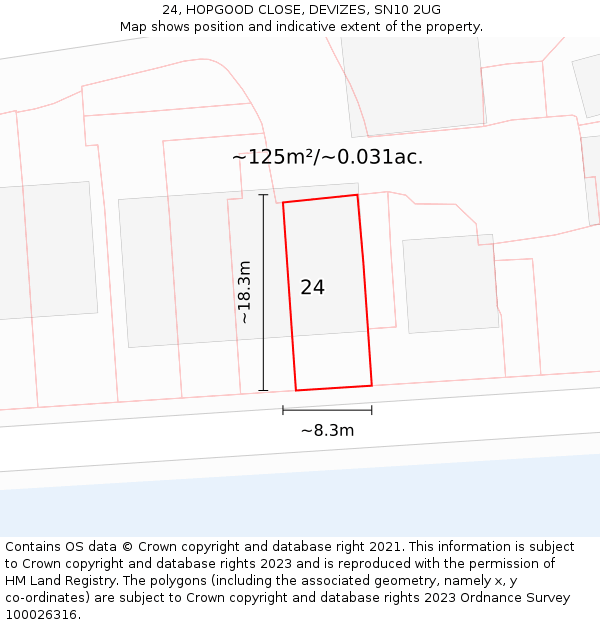 24, HOPGOOD CLOSE, DEVIZES, SN10 2UG: Plot and title map