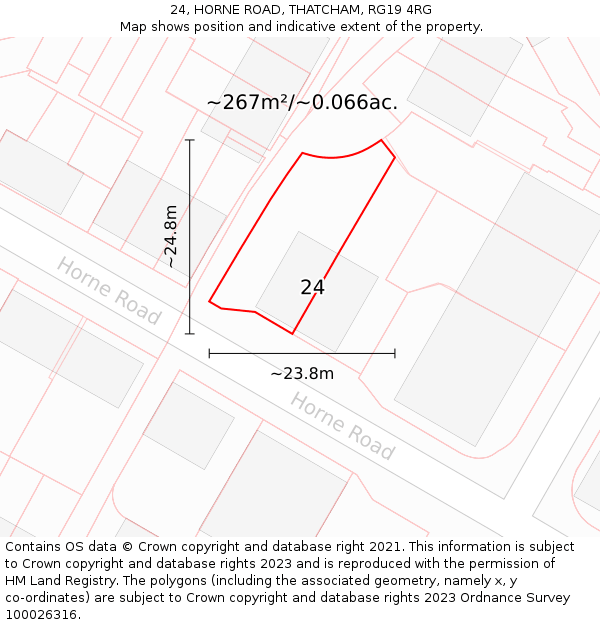 24, HORNE ROAD, THATCHAM, RG19 4RG: Plot and title map
