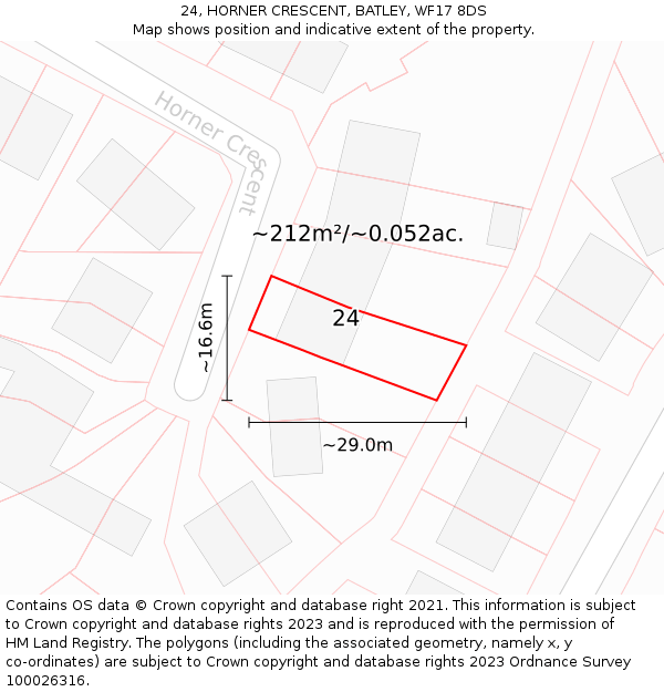 24, HORNER CRESCENT, BATLEY, WF17 8DS: Plot and title map