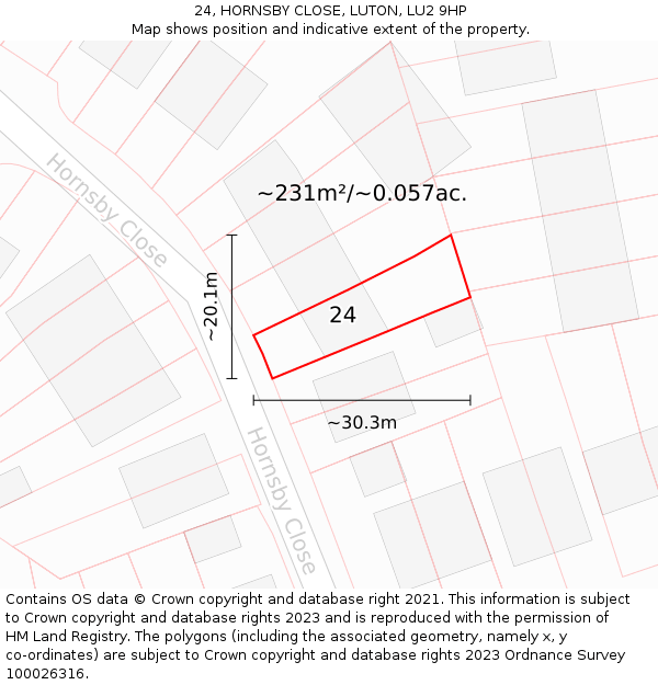 24, HORNSBY CLOSE, LUTON, LU2 9HP: Plot and title map