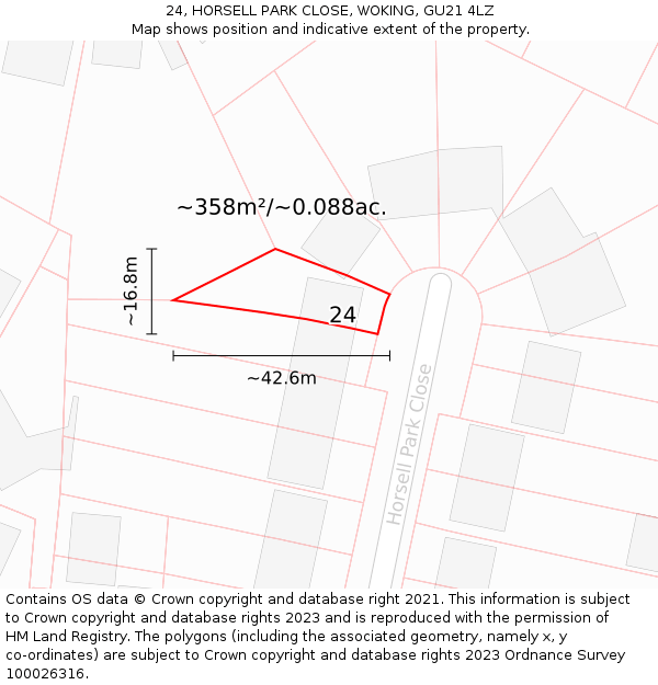 24, HORSELL PARK CLOSE, WOKING, GU21 4LZ: Plot and title map