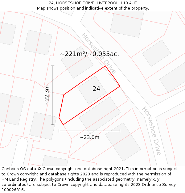 24, HORSESHOE DRIVE, LIVERPOOL, L10 4UF: Plot and title map