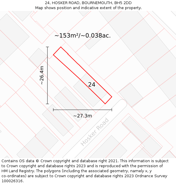 24, HOSKER ROAD, BOURNEMOUTH, BH5 2DD: Plot and title map