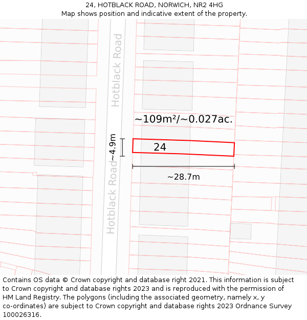 24, HOTBLACK ROAD, NORWICH, NR2 4HG: Plot and title map