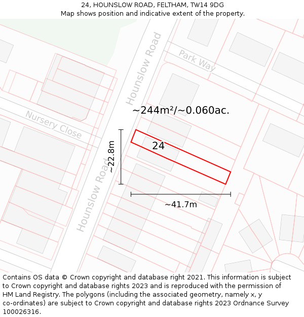 24, HOUNSLOW ROAD, FELTHAM, TW14 9DG: Plot and title map