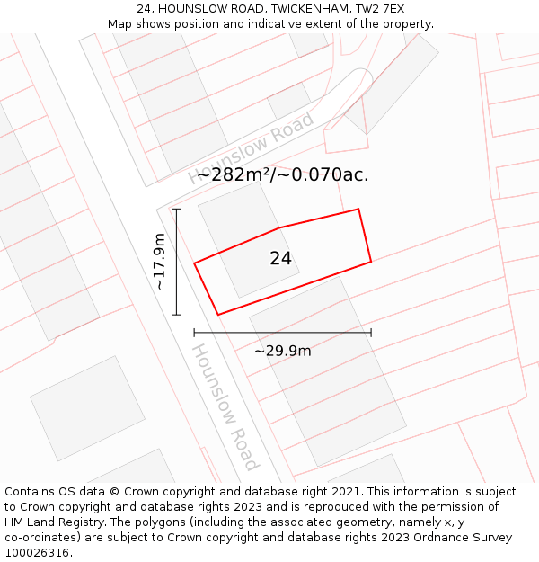 24, HOUNSLOW ROAD, TWICKENHAM, TW2 7EX: Plot and title map