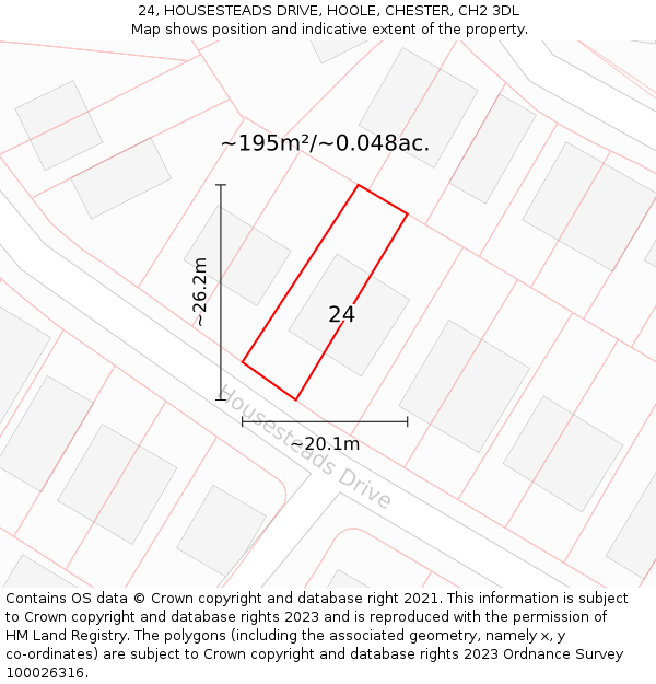 24, HOUSESTEADS DRIVE, HOOLE, CHESTER, CH2 3DL: Plot and title map