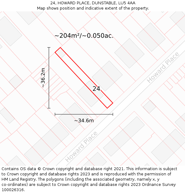 24, HOWARD PLACE, DUNSTABLE, LU5 4AA: Plot and title map