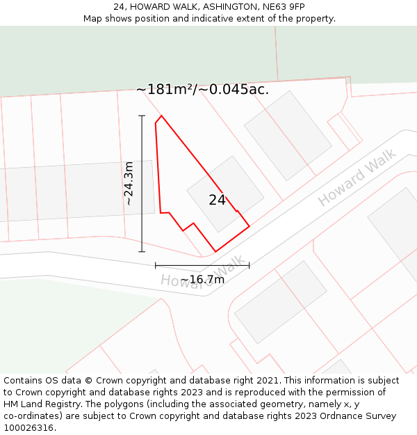 24, HOWARD WALK, ASHINGTON, NE63 9FP: Plot and title map