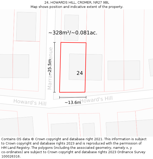 24, HOWARDS HILL, CROMER, NR27 9BL: Plot and title map