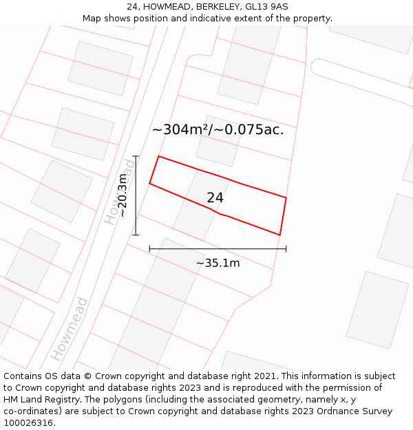 24, HOWMEAD, BERKELEY, GL13 9AS: Plot and title map