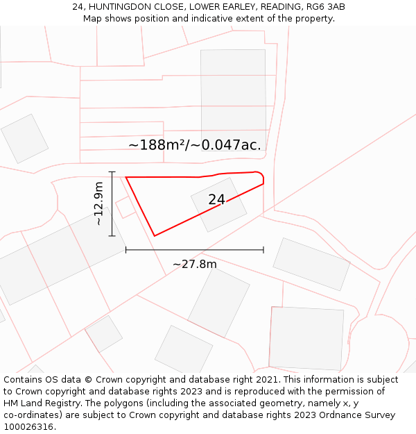 24, HUNTINGDON CLOSE, LOWER EARLEY, READING, RG6 3AB: Plot and title map