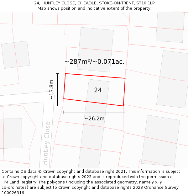 24, HUNTLEY CLOSE, CHEADLE, STOKE-ON-TRENT, ST10 1LP: Plot and title map