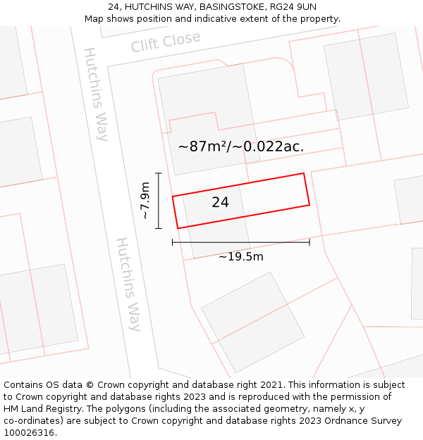 24, HUTCHINS WAY, BASINGSTOKE, RG24 9UN: Plot and title map