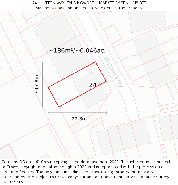24, HUTTON WAY, FALDINGWORTH, MARKET RASEN, LN8 3FT: Plot and title map