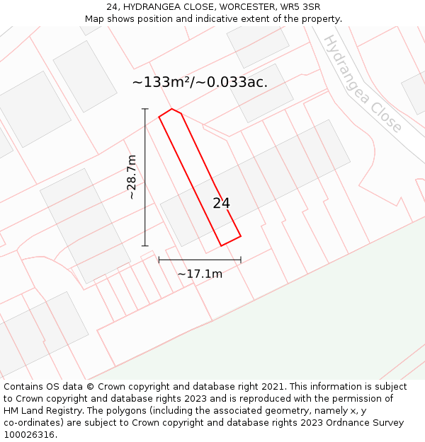 24, HYDRANGEA CLOSE, WORCESTER, WR5 3SR: Plot and title map