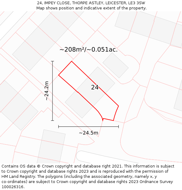 24, IMPEY CLOSE, THORPE ASTLEY, LEICESTER, LE3 3SW: Plot and title map