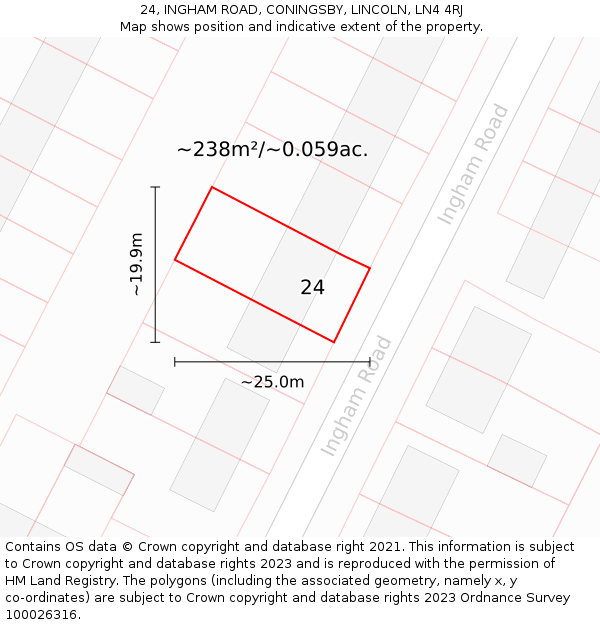 24, INGHAM ROAD, CONINGSBY, LINCOLN, LN4 4RJ: Plot and title map