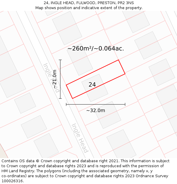 24, INGLE HEAD, FULWOOD, PRESTON, PR2 3NS: Plot and title map