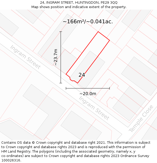 24, INGRAM STREET, HUNTINGDON, PE29 3QQ: Plot and title map