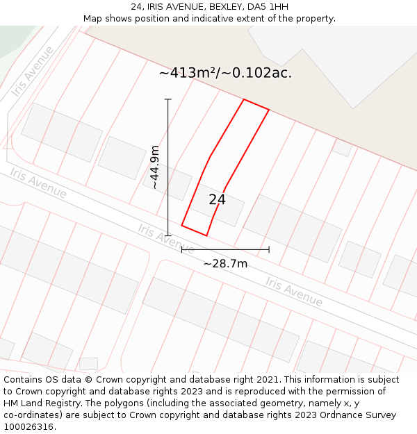 24, IRIS AVENUE, BEXLEY, DA5 1HH: Plot and title map