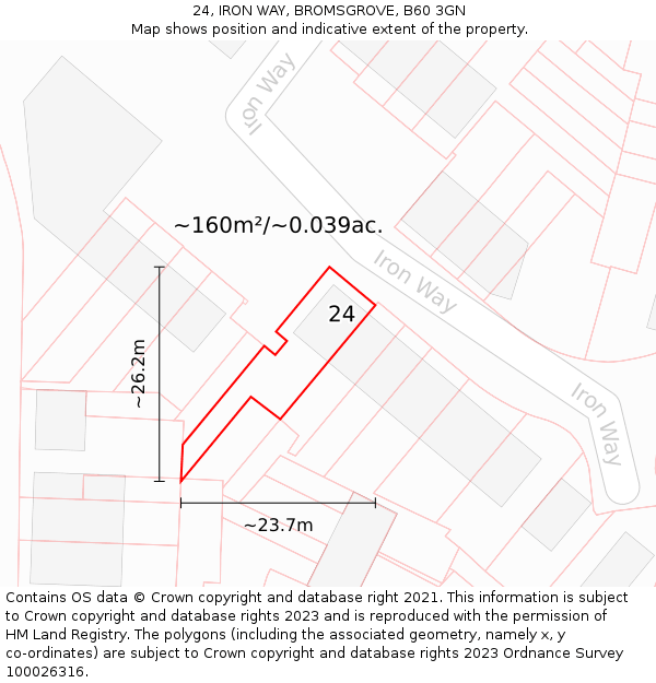 24, IRON WAY, BROMSGROVE, B60 3GN: Plot and title map