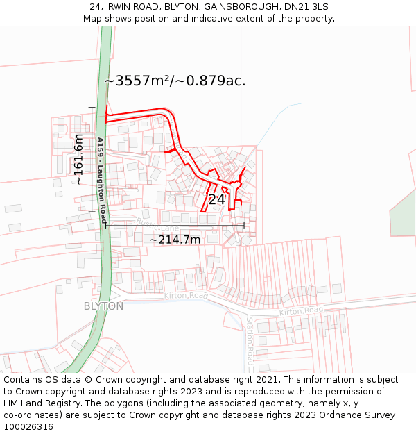 24, IRWIN ROAD, BLYTON, GAINSBOROUGH, DN21 3LS: Plot and title map