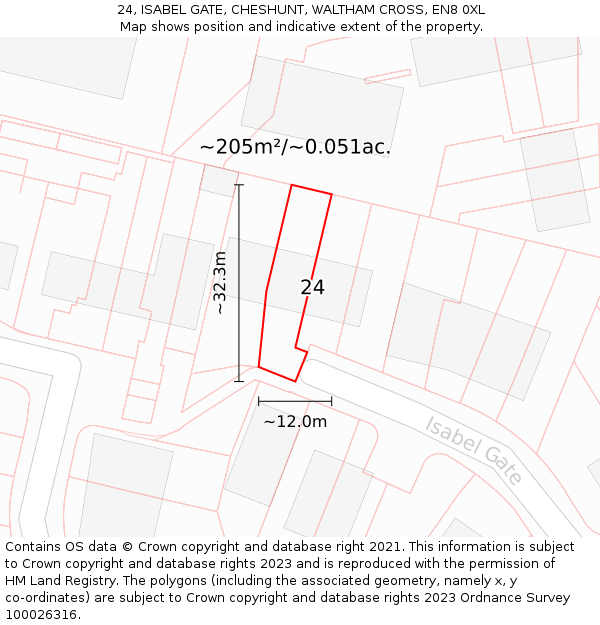 24, ISABEL GATE, CHESHUNT, WALTHAM CROSS, EN8 0XL: Plot and title map