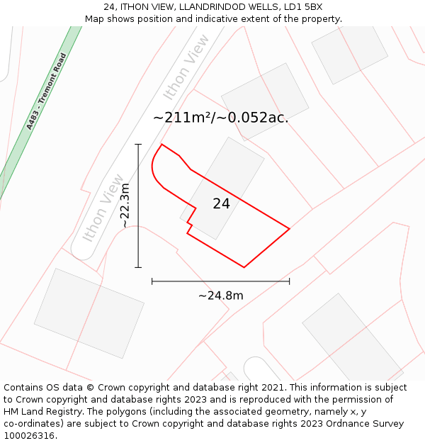 24, ITHON VIEW, LLANDRINDOD WELLS, LD1 5BX: Plot and title map