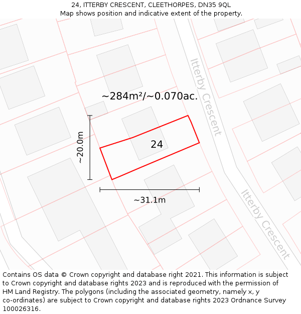 24, ITTERBY CRESCENT, CLEETHORPES, DN35 9QL: Plot and title map