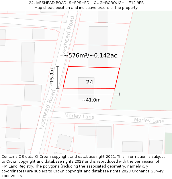 24, IVESHEAD ROAD, SHEPSHED, LOUGHBOROUGH, LE12 9ER: Plot and title map