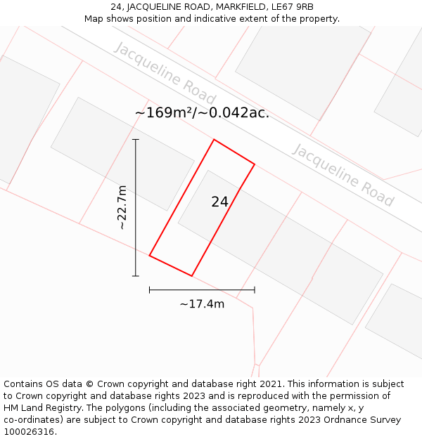 24, JACQUELINE ROAD, MARKFIELD, LE67 9RB: Plot and title map
