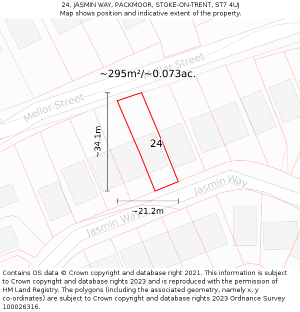 24, JASMIN WAY, PACKMOOR, STOKE-ON-TRENT, ST7 4UJ: Plot and title map