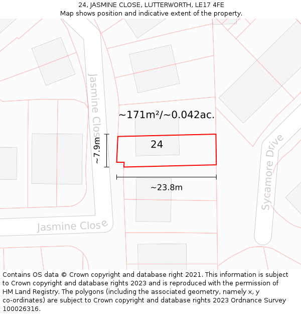 24, JASMINE CLOSE, LUTTERWORTH, LE17 4FE: Plot and title map