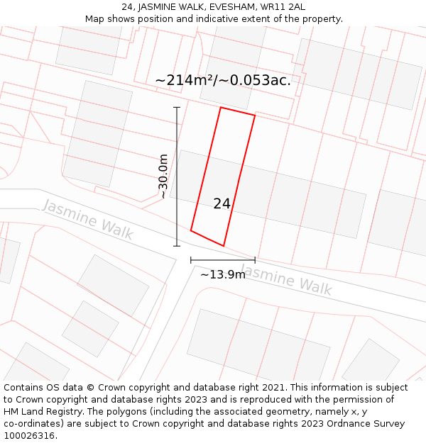 24, JASMINE WALK, EVESHAM, WR11 2AL: Plot and title map