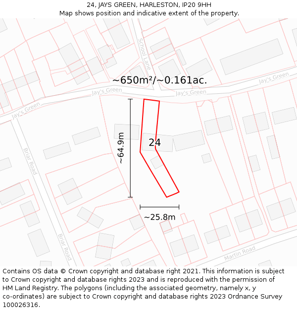 24, JAYS GREEN, HARLESTON, IP20 9HH: Plot and title map
