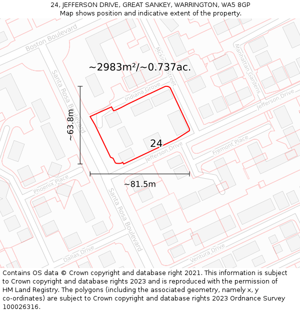 24, JEFFERSON DRIVE, GREAT SANKEY, WARRINGTON, WA5 8GP: Plot and title map