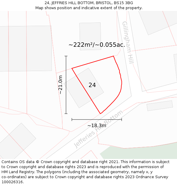 24, JEFFRIES HILL BOTTOM, BRISTOL, BS15 3BG: Plot and title map