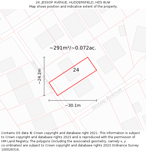 24, JESSOP AVENUE, HUDDERSFIELD, HD5 8UW: Plot and title map
