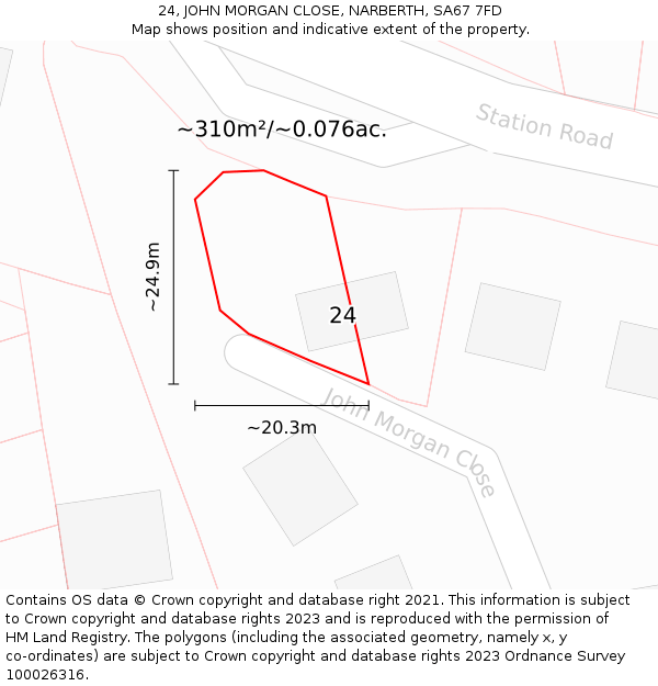 24, JOHN MORGAN CLOSE, NARBERTH, SA67 7FD: Plot and title map