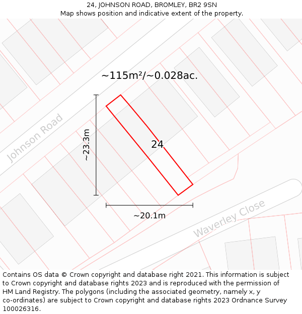 24, JOHNSON ROAD, BROMLEY, BR2 9SN: Plot and title map
