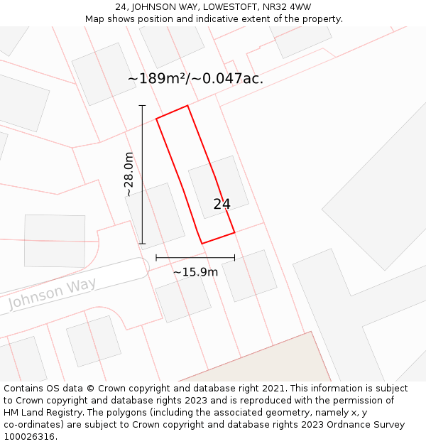 24, JOHNSON WAY, LOWESTOFT, NR32 4WW: Plot and title map