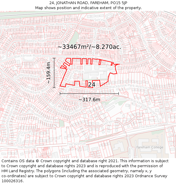 24, JONATHAN ROAD, FAREHAM, PO15 5JP: Plot and title map