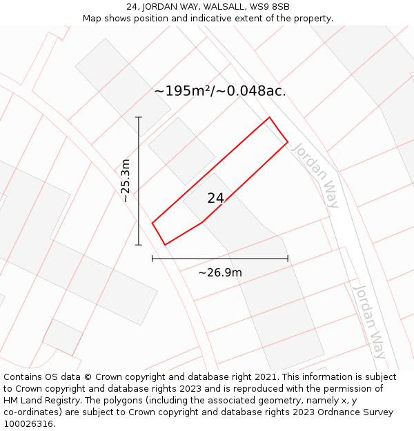24, JORDAN WAY, WALSALL, WS9 8SB: Plot and title map