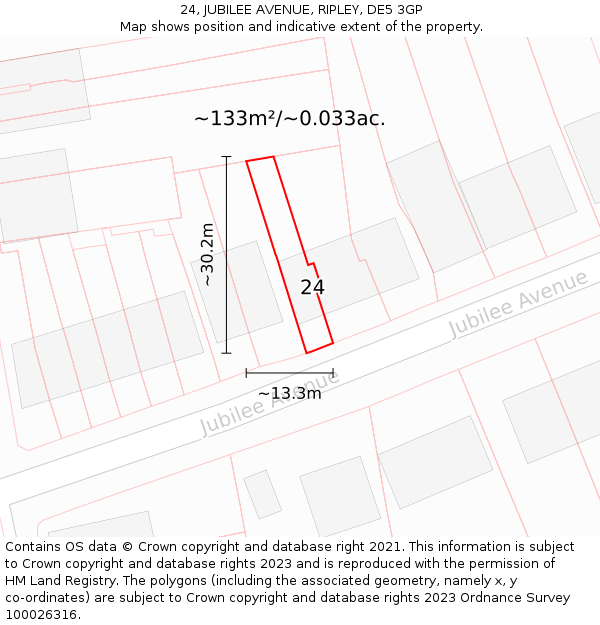 24, JUBILEE AVENUE, RIPLEY, DE5 3GP: Plot and title map
