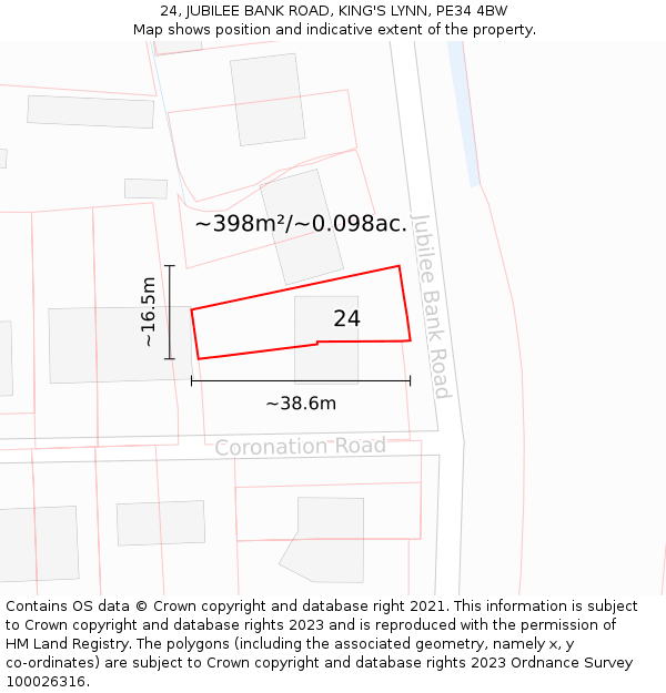 24, JUBILEE BANK ROAD, KING'S LYNN, PE34 4BW: Plot and title map