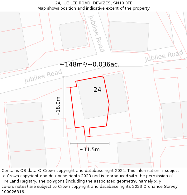 24, JUBILEE ROAD, DEVIZES, SN10 3FE: Plot and title map